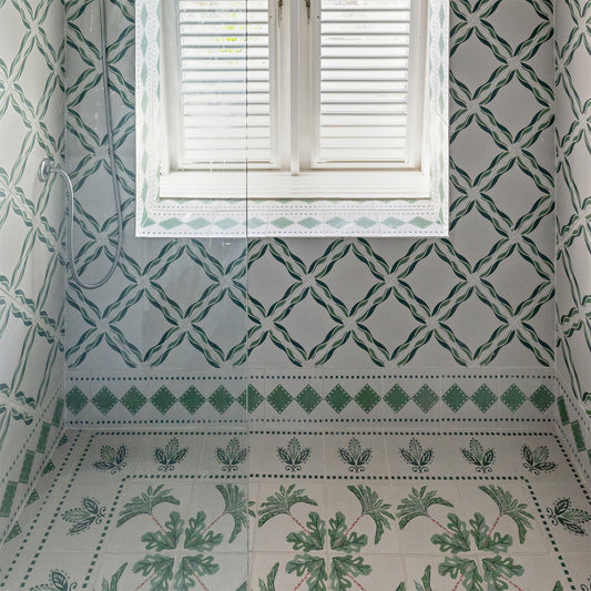 Green Diamond Border Cement Tile