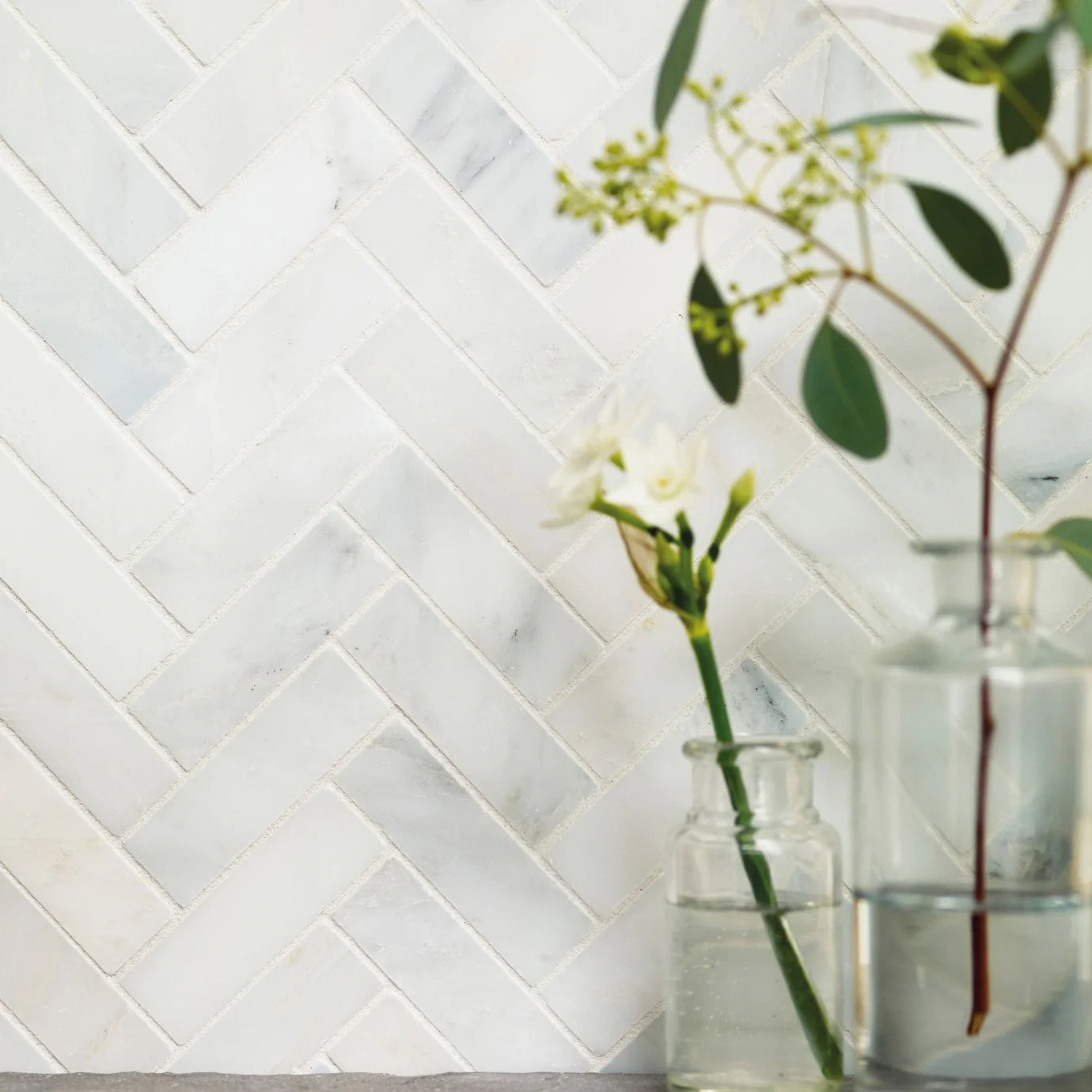 Hampton Herringbone White Mosaic Marble