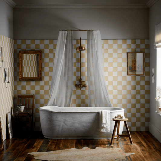 Grubby Yellow Chequerboard Cement Tile