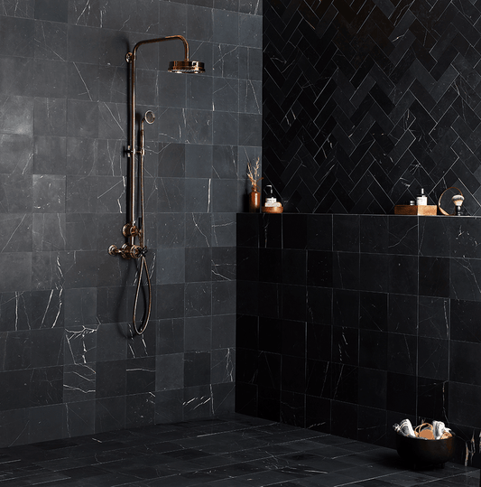 Black herringbone honed marble Tile Tiles – Marble