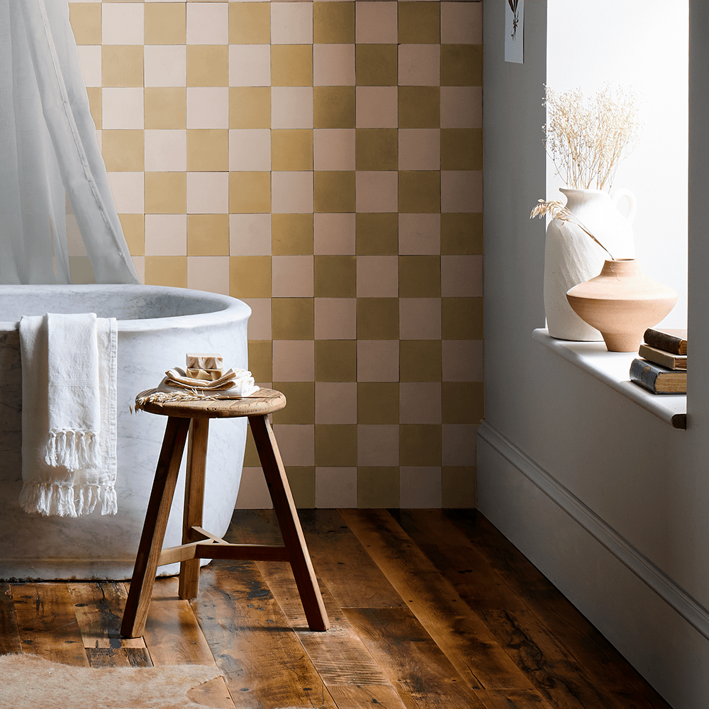 Grubby Yellow Chequerboard Porcelain Tile