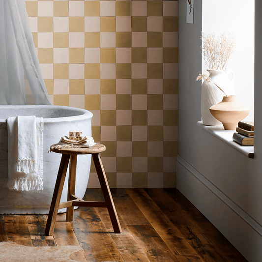 Grubby Yellow Chequerboard Porcelain Tile