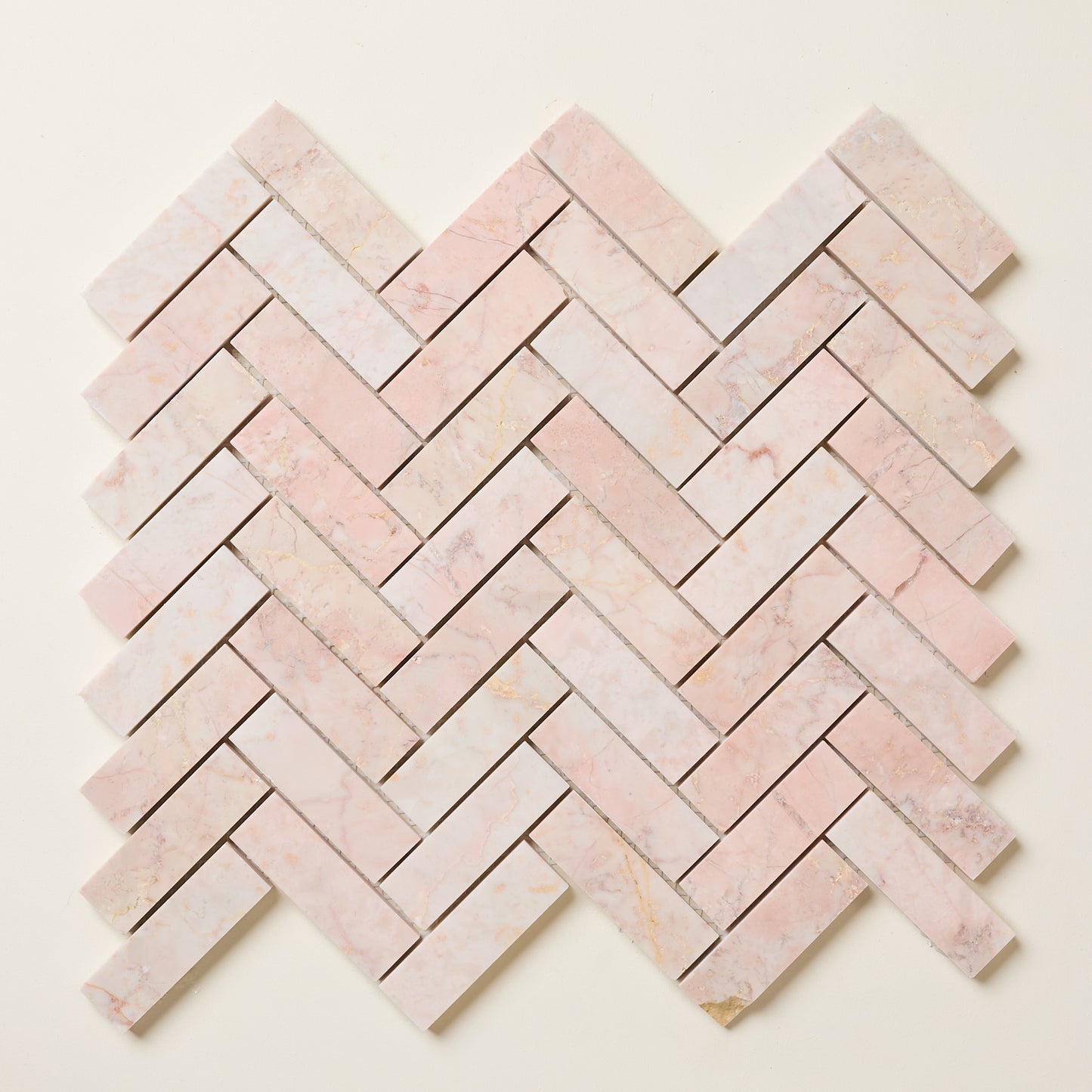 Rose Pink Herringbone Mosaic Marble