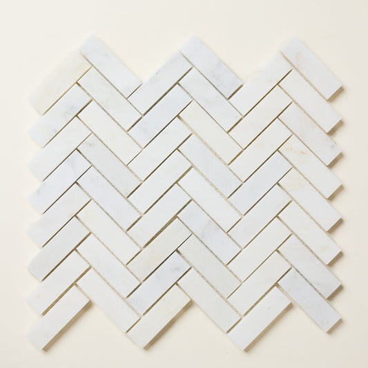 Hampton Herringbone White Mosaic Marble