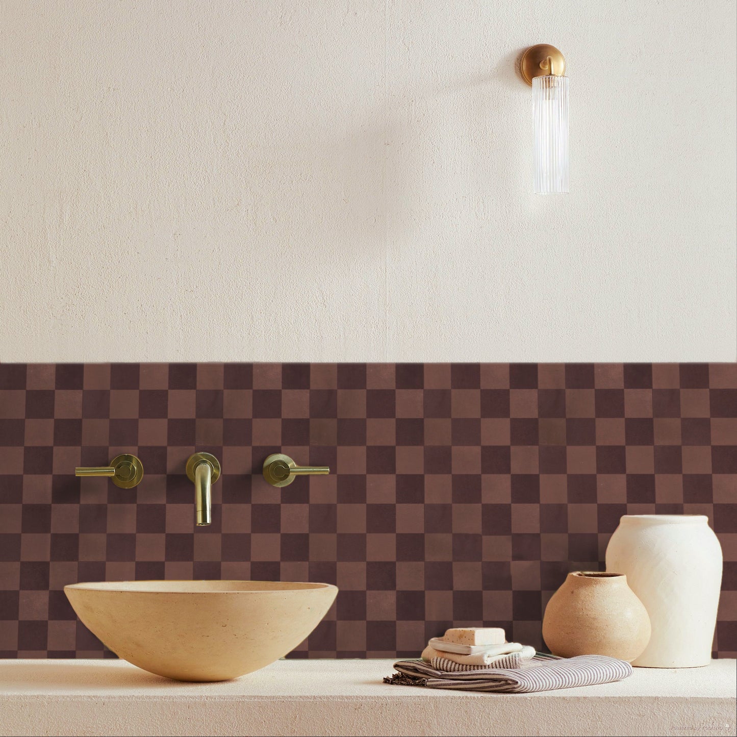 Mini Chequerboard Madder Cement Tile