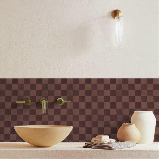 Mini Chequerboard Madder Cement Tile