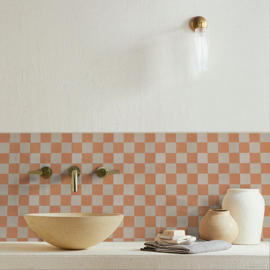 Mini Chequerboard Strong Brew Cement Tile