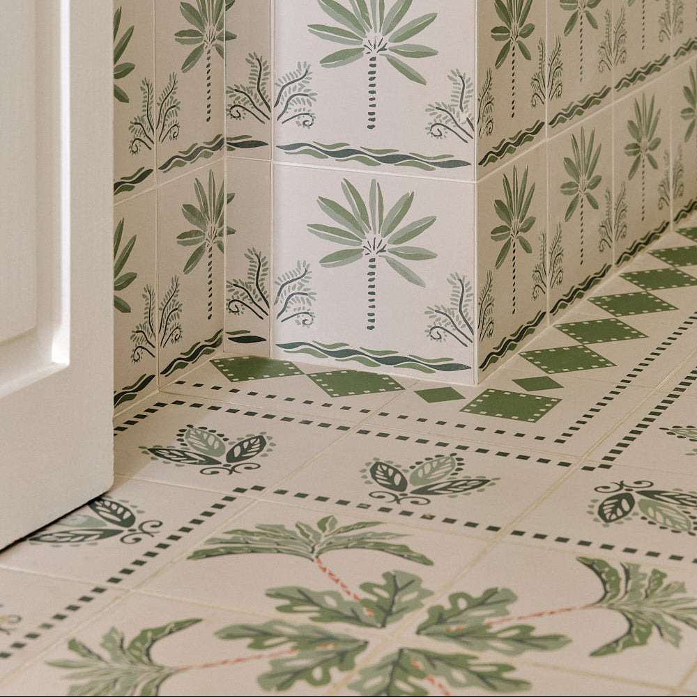 Green Urn Border Porcelain Tile