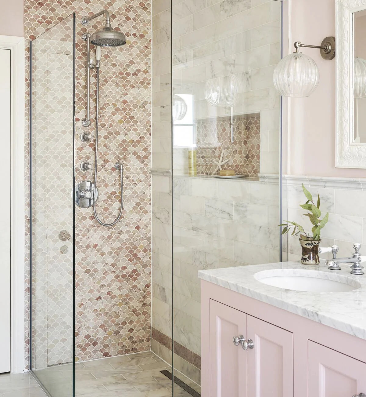 Rose Pink Scallop Mosaic Marble