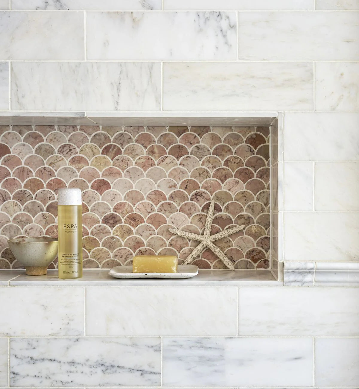 Rose Pink Scallop Mosaic Marble