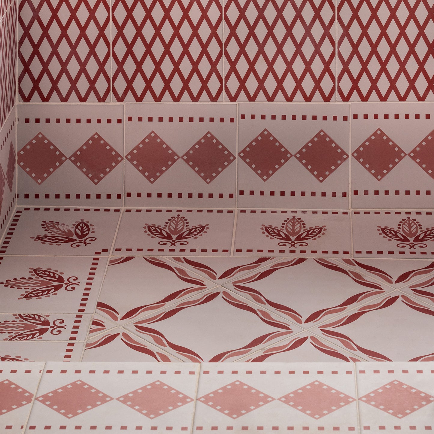 Pink Urn Border Porcelain Tile