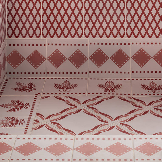 Pink Urn Border Porcelain Tile
