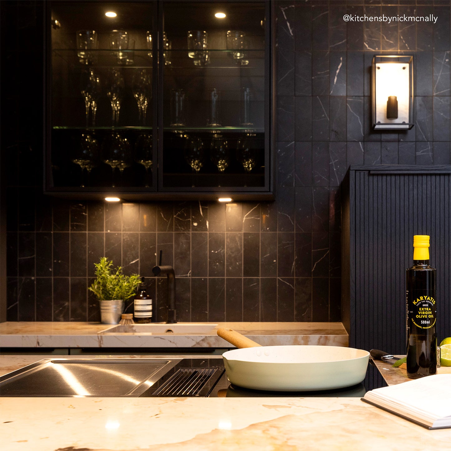 Espresso Martini Herringbone Honed Marble Tile