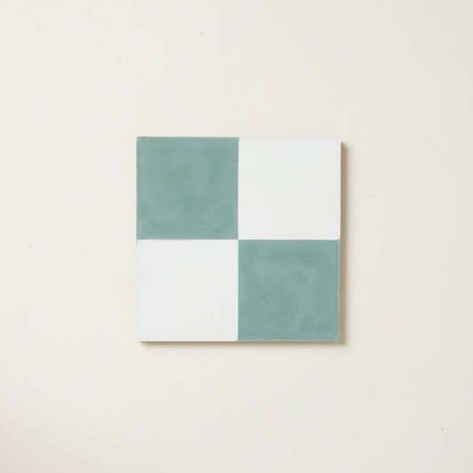 Tealish Chequerboard Cement Tile