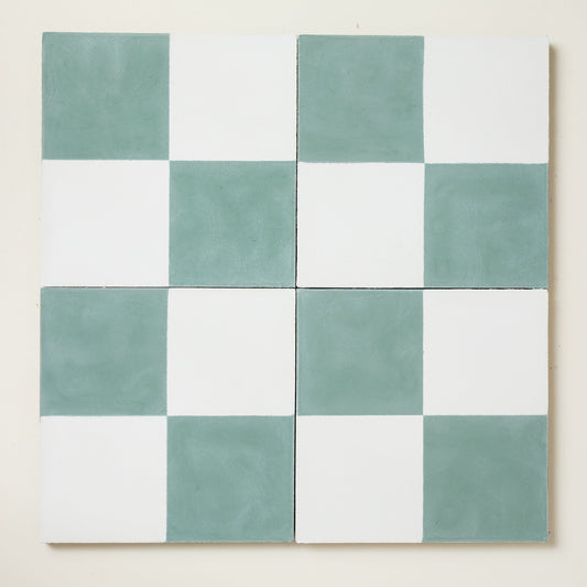 Tealish Chequerboard Cement Tile