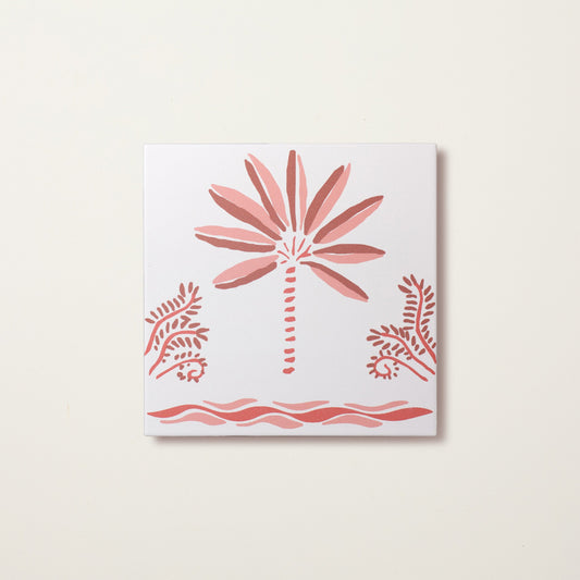 Pink Palm Border Porcelain Tile