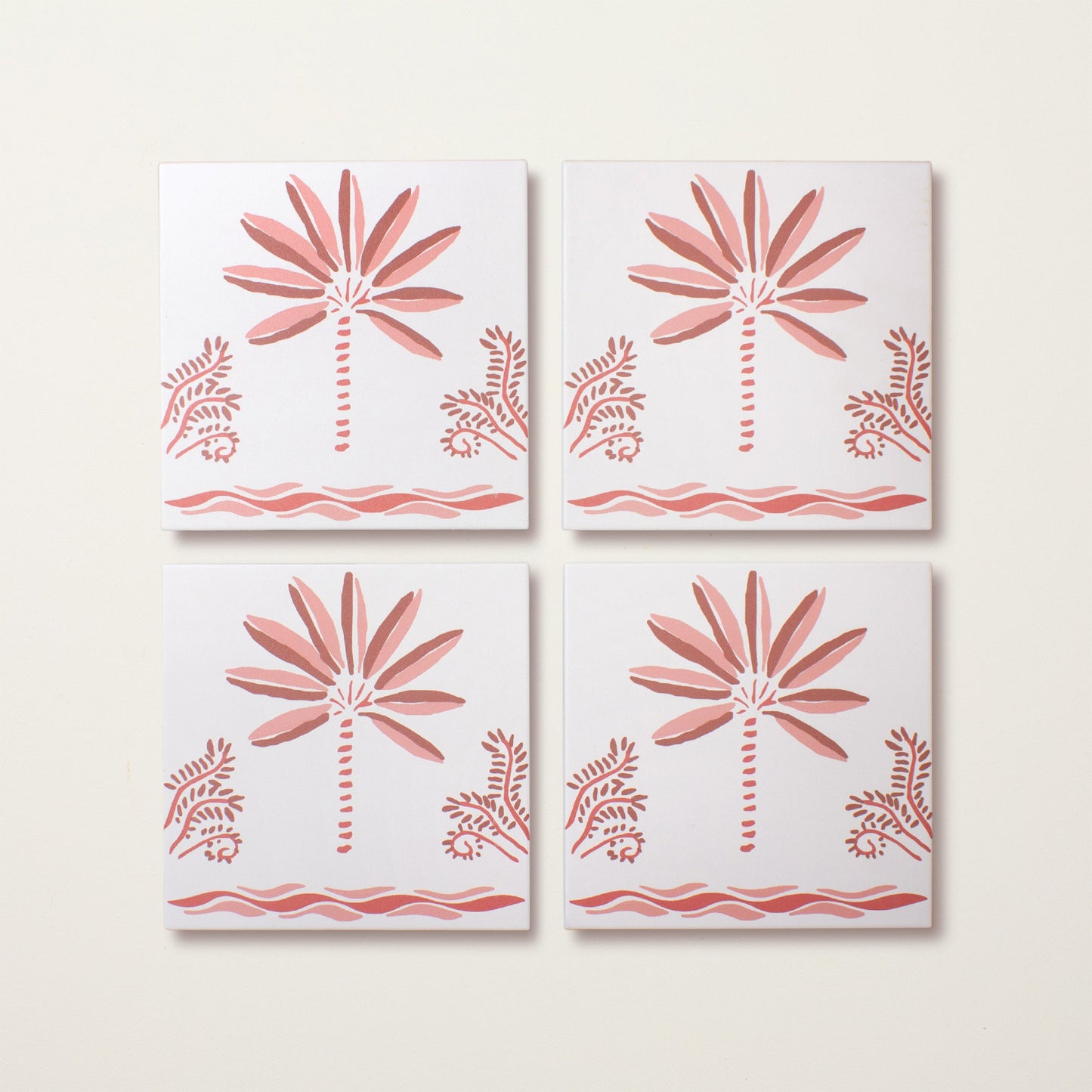 Pink Palm Border Porcelain Tile