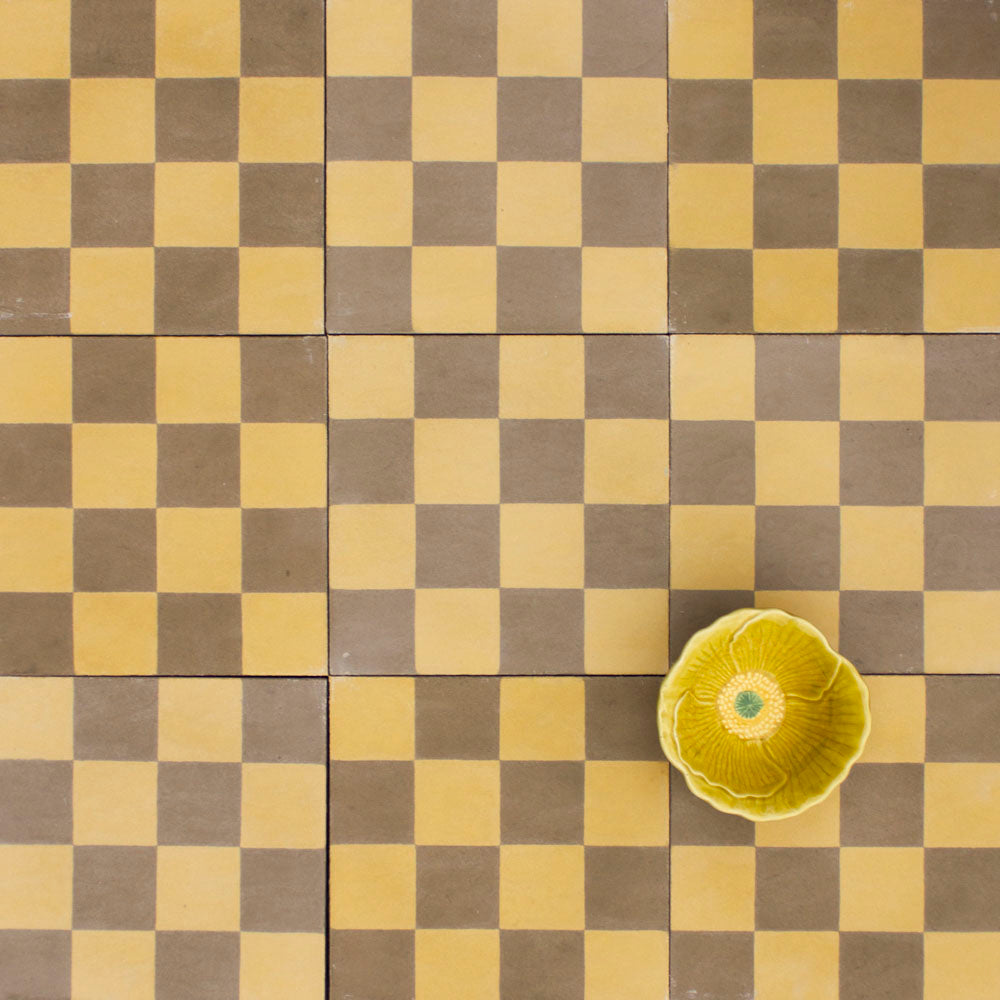 Mini Chequerboard Grubby Yellow Cement Tile