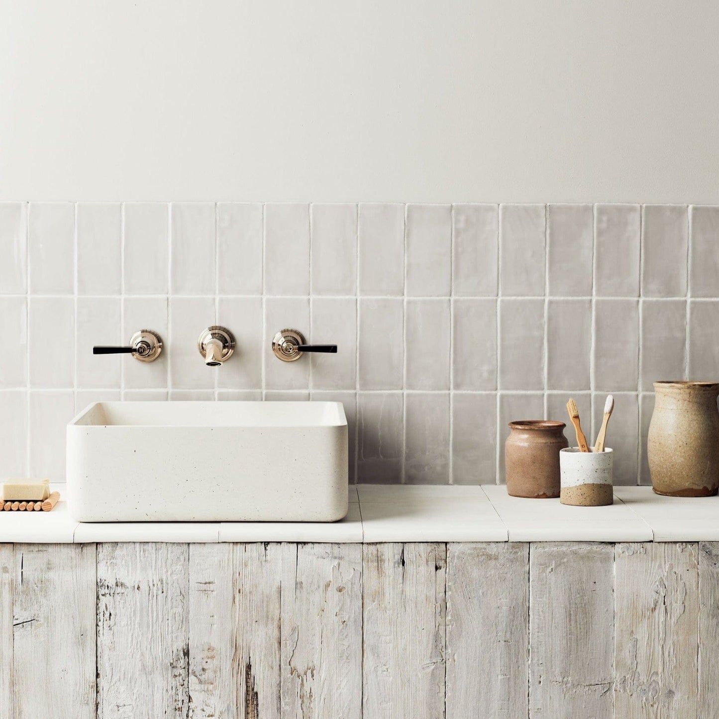 Little Greene French Grey Mid Glazed Rectangle Tile Tiles - Glazed