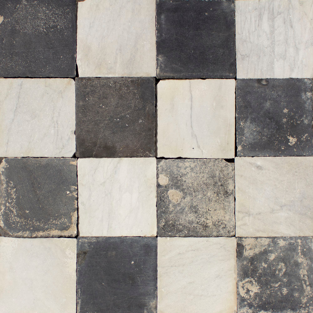 Reclaimed Tumbled Marble Chequerboard 28x28cm