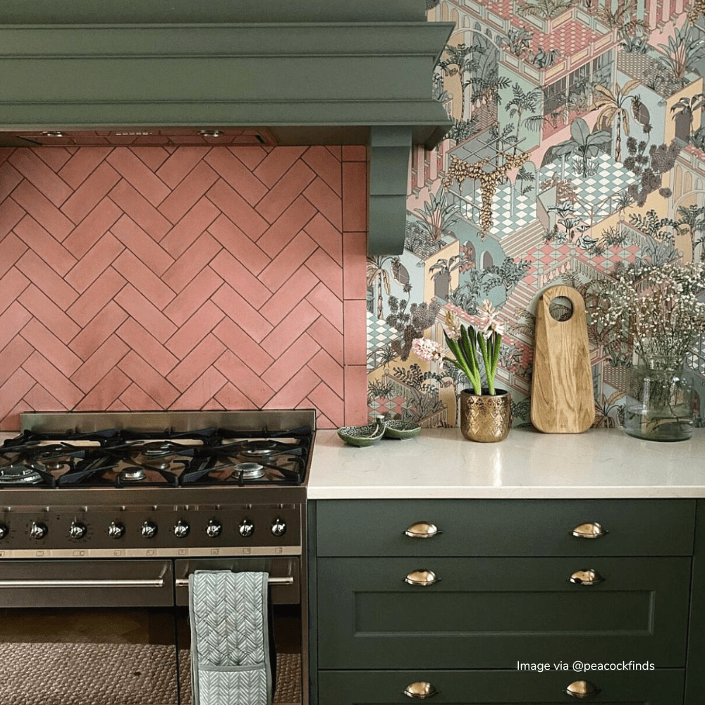 #14 Cherry Red™ Herringbone Tile Tiles - Handmade