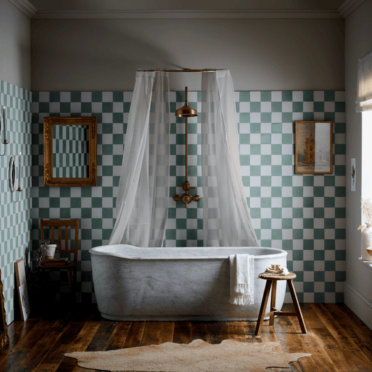 Tealish Chequerboard Cement Tile