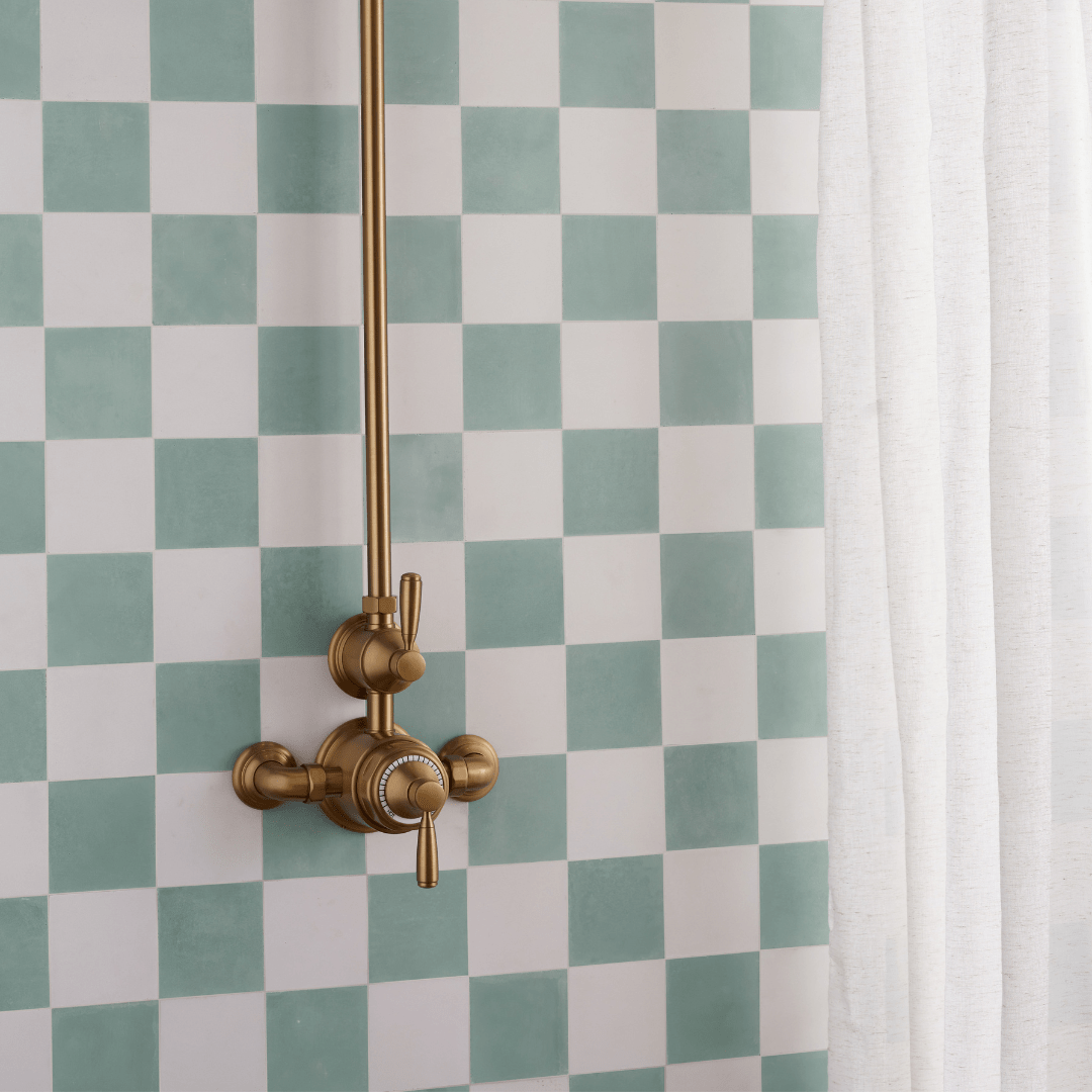 Tealish Chequerboard Cement Tile
