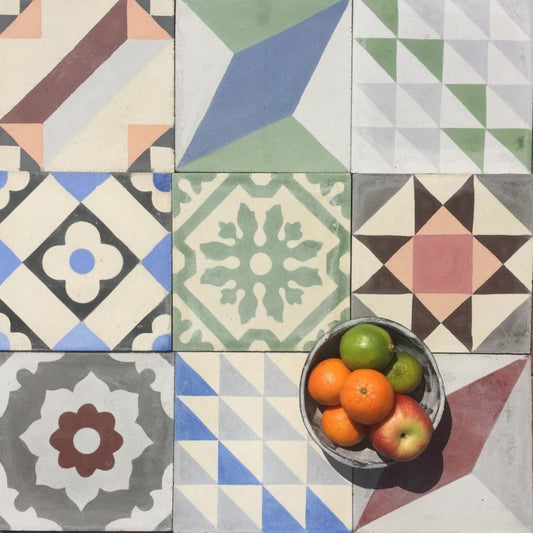 Handmade Patchwork Multi-Coloured Cement Tile