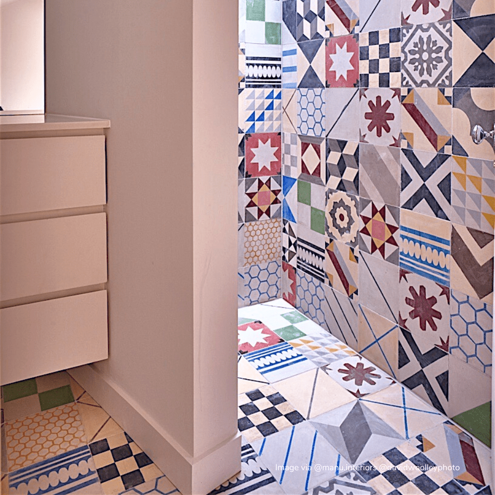 Handmade Patchwork Multi-Coloured Cement Tile