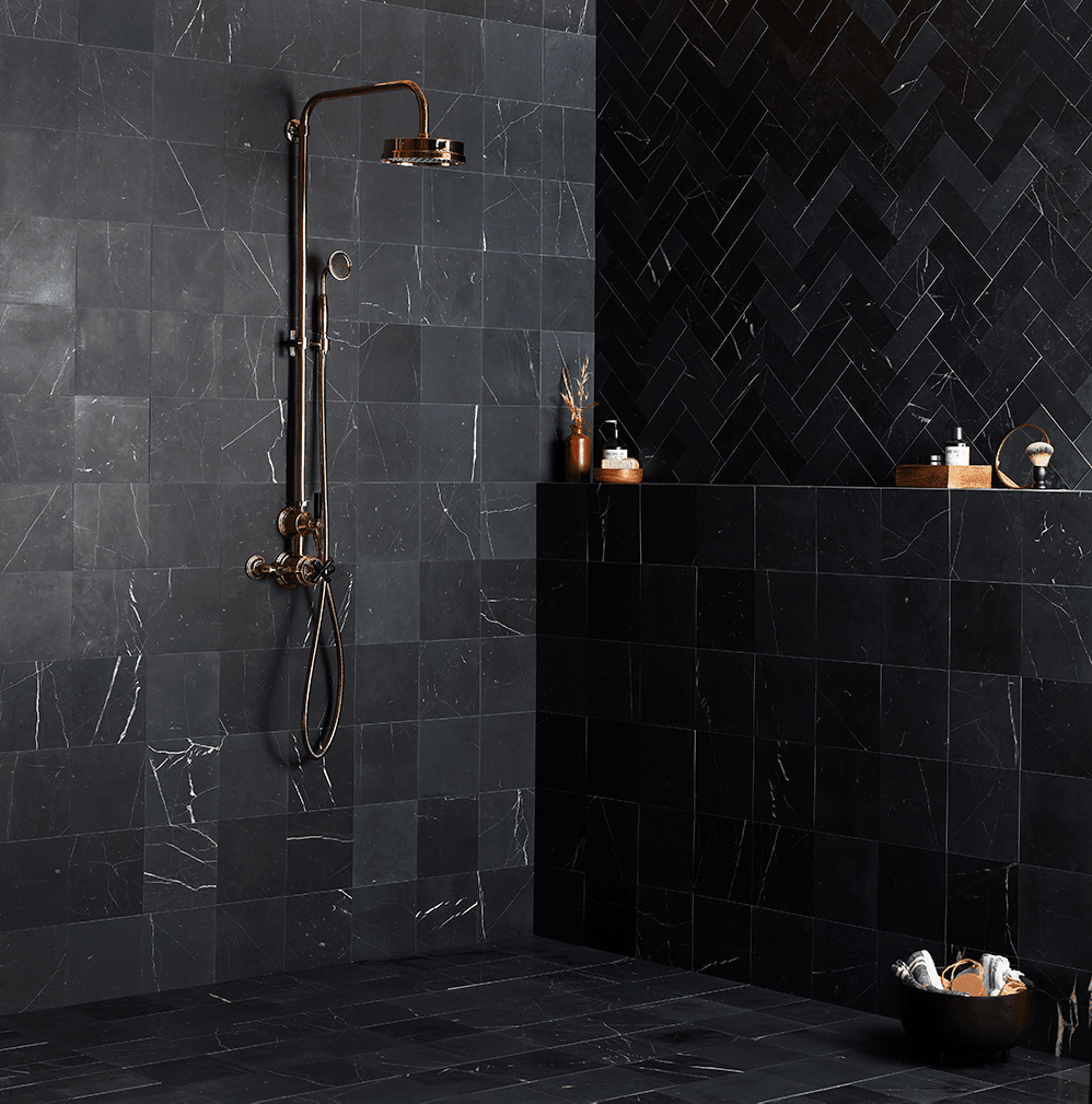Black herringbone honed marble Tile Tiles – Marble