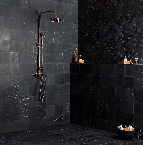 Black herringbone honed marble Tile Tiles – Marble