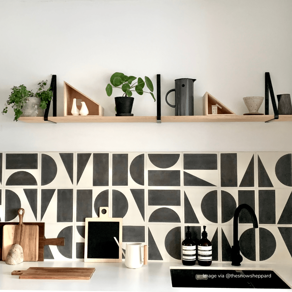 Darkroom Black Split Shift Three Tiles - Handmade