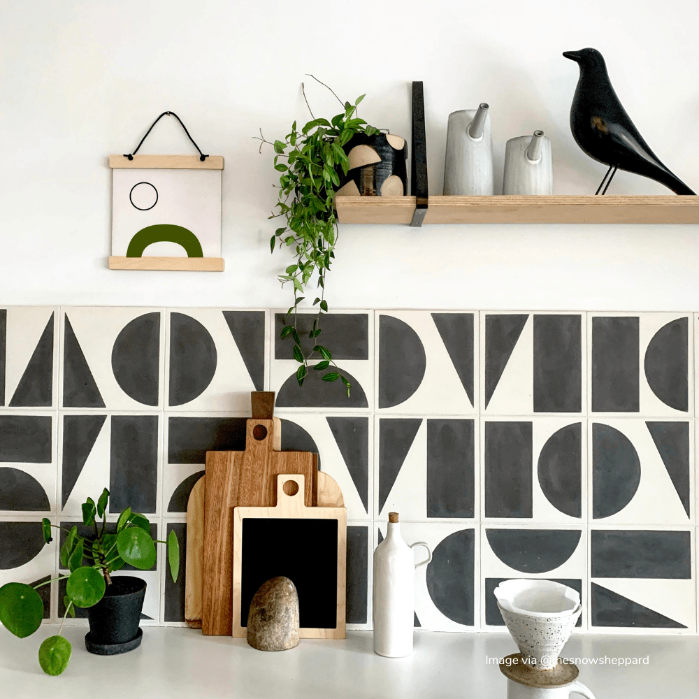 Darkroom Black Split Shift Three Tiles - Handmade