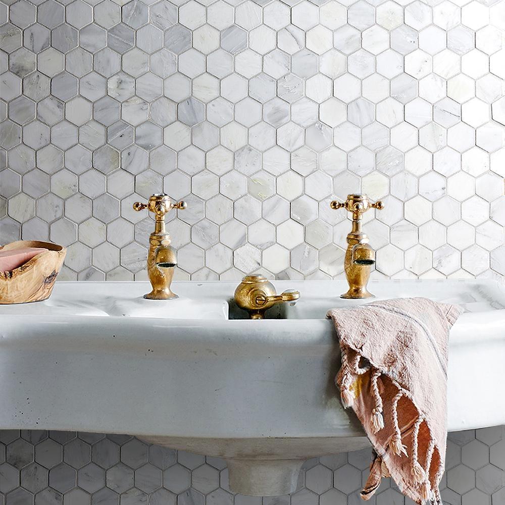 Large Hexagon white marble Tile Tiles – Marble