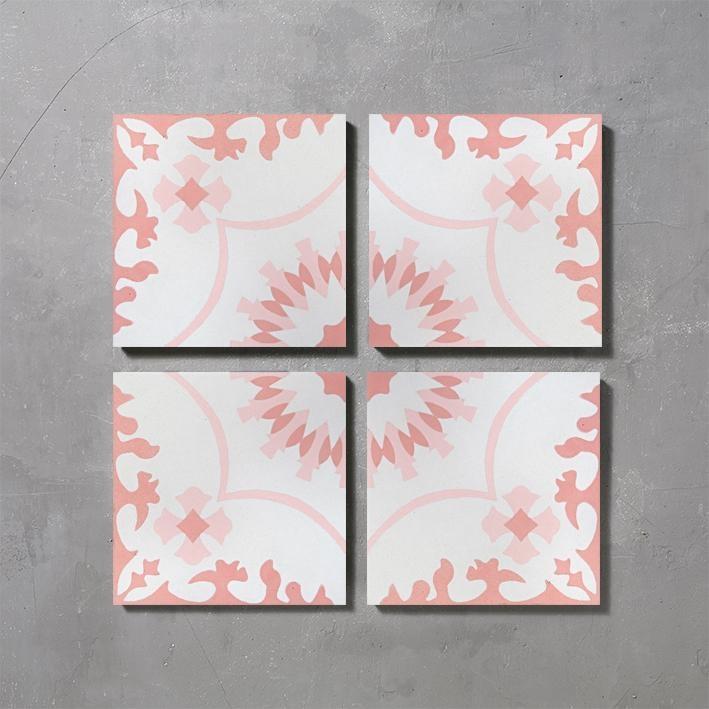 PInk Bolonia Tile Tiles - Handmade