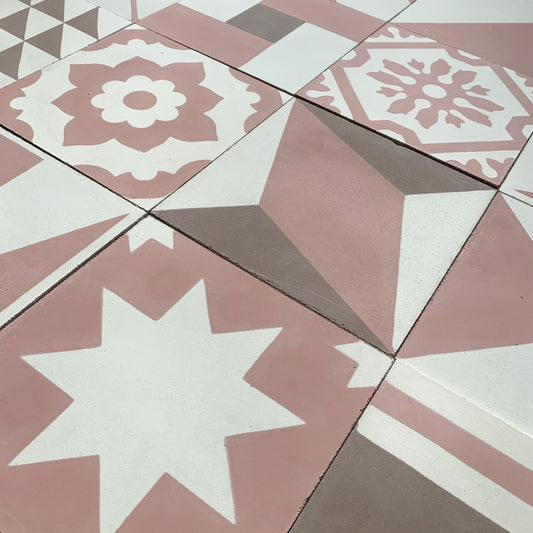 Pink Patchwork Tile Tiles - Handmade
