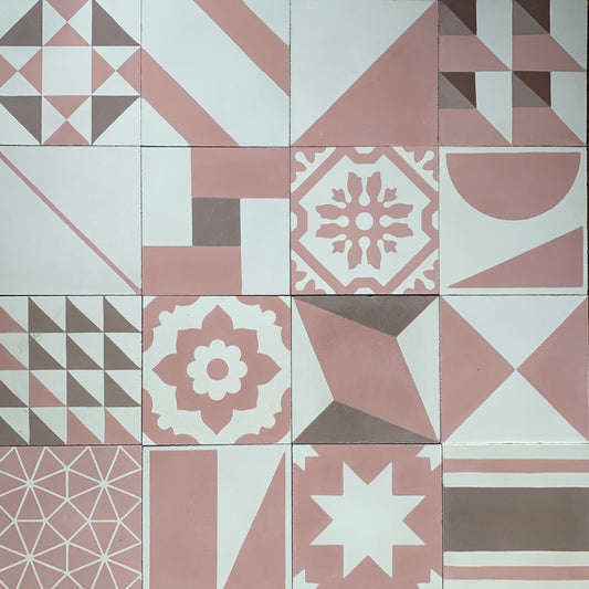 Pink Patchwork Tile Tiles - Handmade