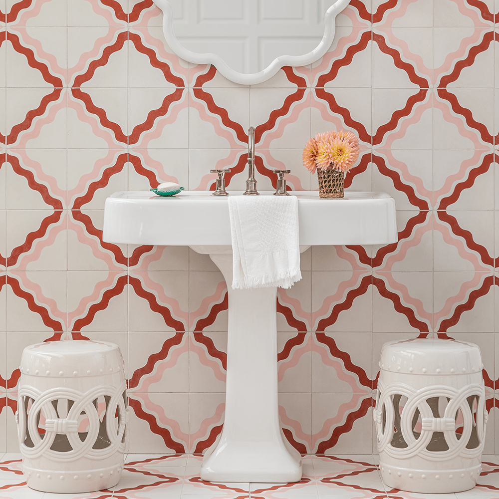 Ric Rac Bubblegum Two Tile Tiles - Handmade