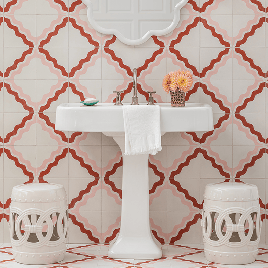Ric Rac Bubblegum Two Tile Tiles - Handmade